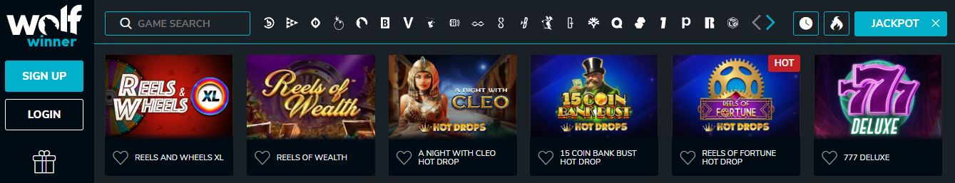 Spin jackpot slots at Wolf Winner and win big